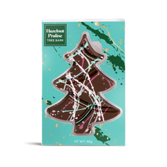 Hazelnut Praline Chocolate tree bark with a green packing.