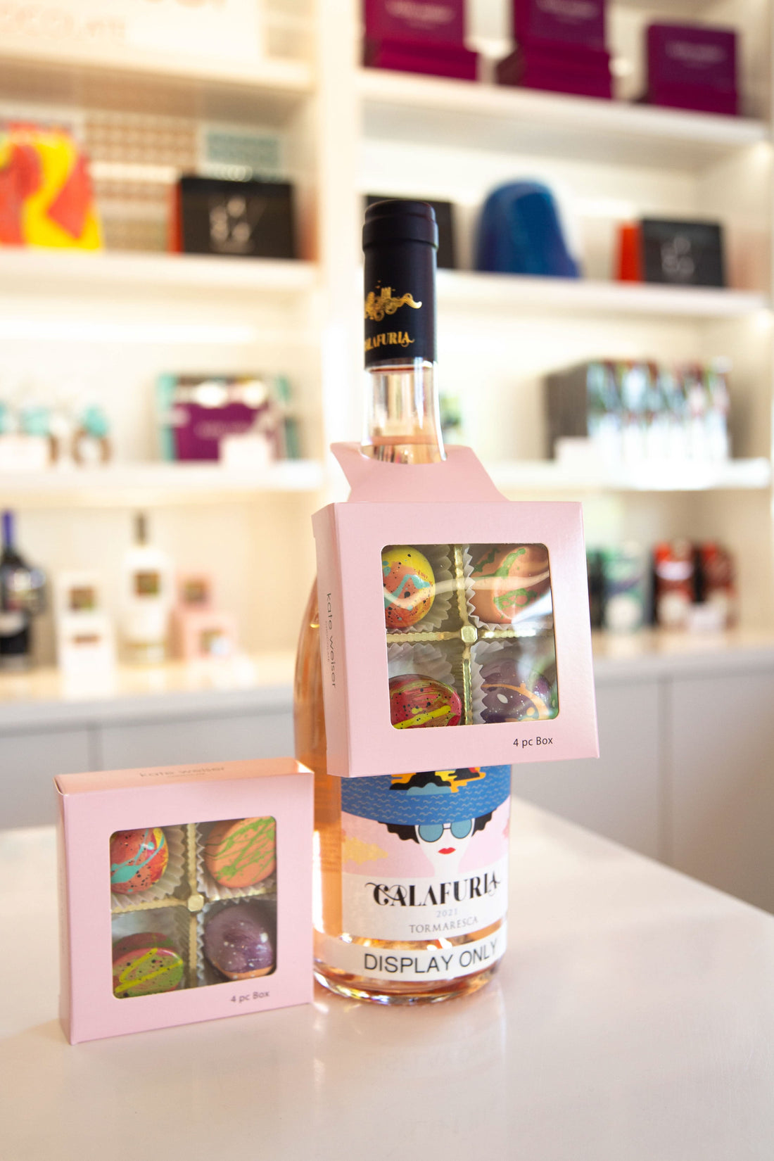 Kate Weiser Rosé Wine Inspired Chocolate Bonbon Box 4 piece hanging