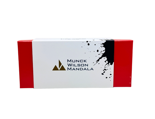 Munck Wilson Mandala packaging with red and white design on a white background