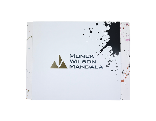 Munck Wilson Mandala product packaging with splatter design on a white background