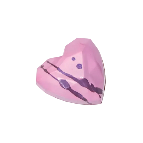 Pink heart-shaped bonbon with purple accents on a white background